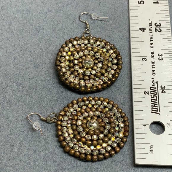 Dangle Pierced Rhinestone Earrings Gold Silver - Picture 5 of 5